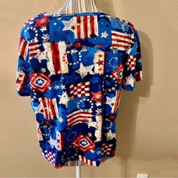 Collections Etc Tee Large Red White Blue Taupe 100% Cotton Sequins Short Slvs - Picture 7 of 13